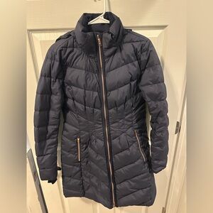 Athleta Women’s Long Puffer Coat – Size SP – Navy – Insulated Winter Jacket